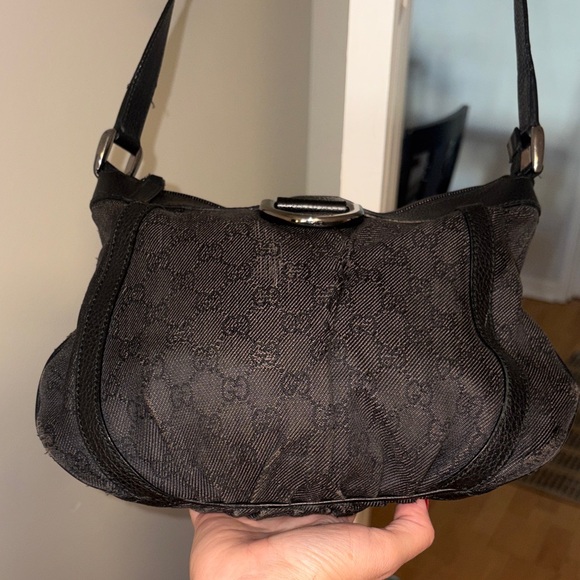 Gucci 265691 Vintage Abbey GG Shoulder Bag Black Canvas Leather Crossbody. - Picture 4 of 15